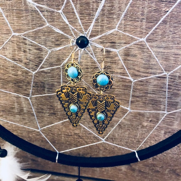 *NEW* Gold & Turquoise Drop Native earring - Picture 5 of 7